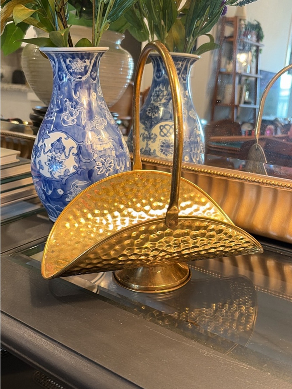 Vintage Hammered Brass Mini Log Holder Flower Basket Made In Holland